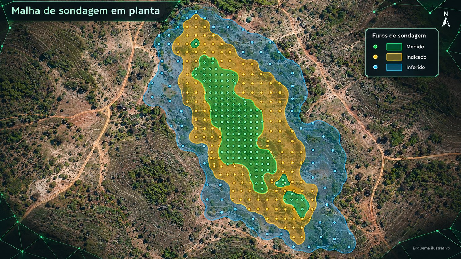 Malha de sondagem em planta